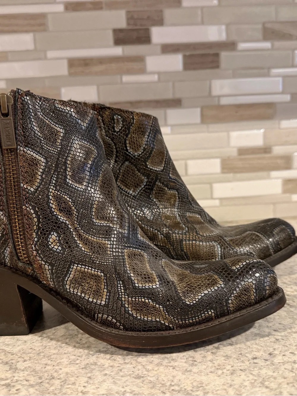 Liberty Black Breton Snake Print Booties